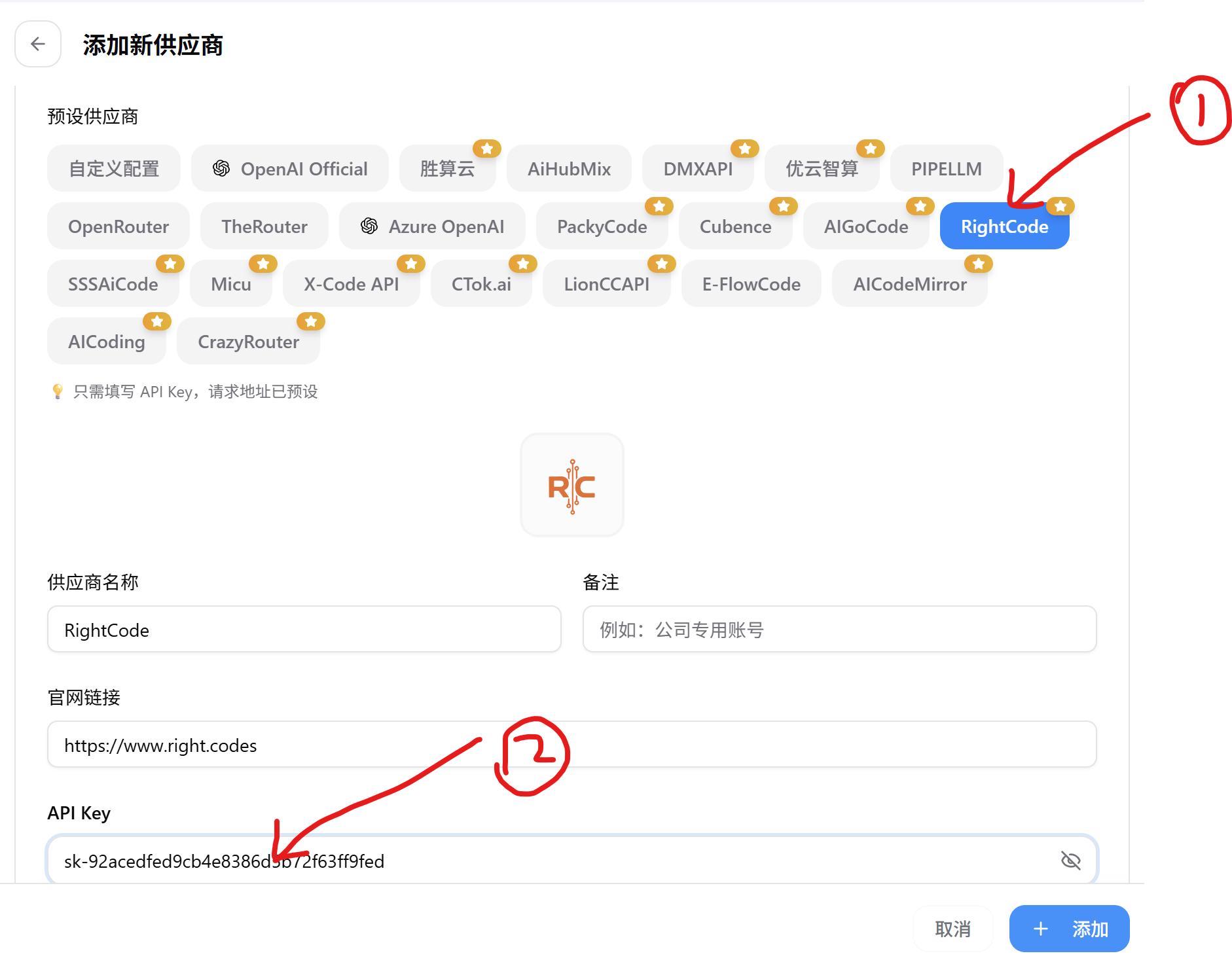 填写 API key 截图